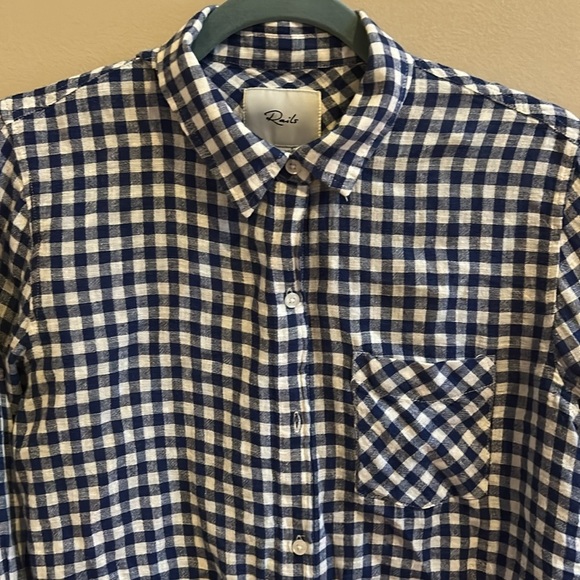 Rails Val Long Sleeve Blue White Gingham Linen Rayon Front Tie Blouse Small - Picture 2 of 9
